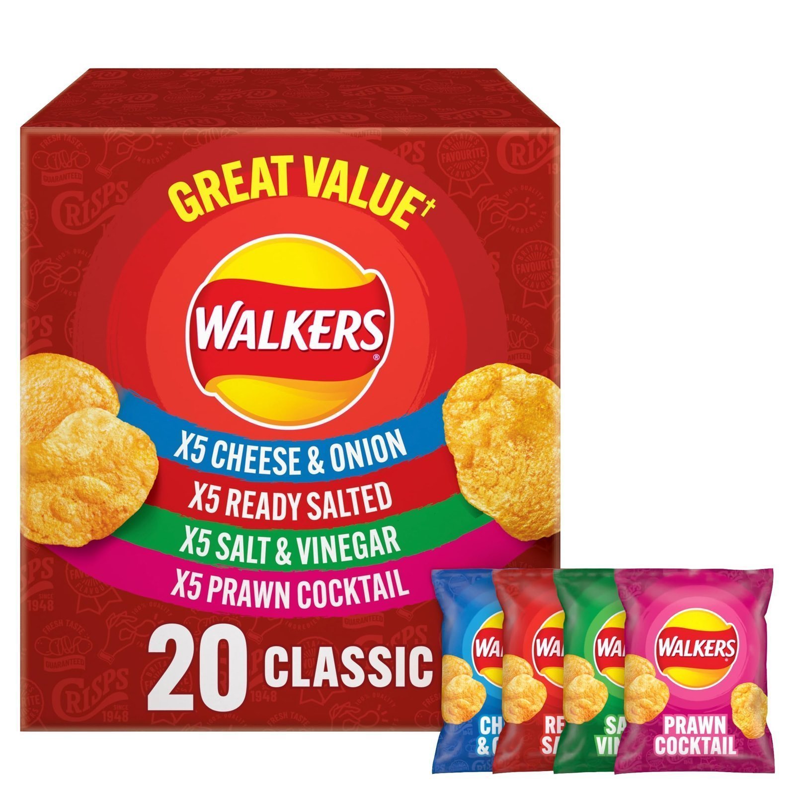 ウォーカーズ クラシック バラエティ マルチパック チップス ボックス 20x25g